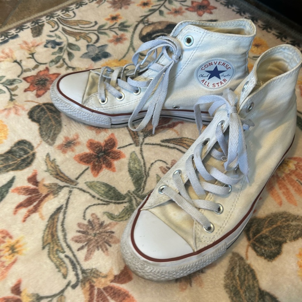 Converse High Top Sneakers - White with Red Trim